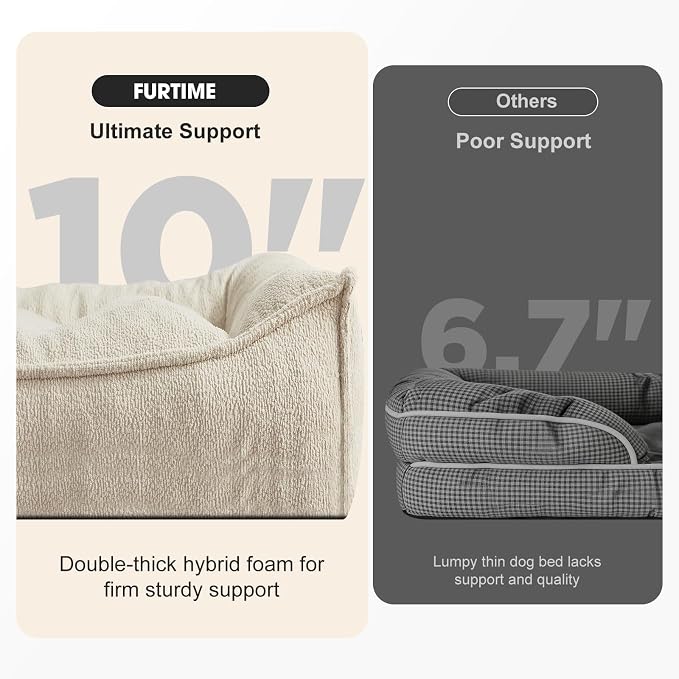 FURTIME XXL Orthopedic Dog Beds Large Sized Dog, Extra Thick Dog Couch 48" | Supportive Pet Sofa, Ergonomic Slant Dog Beds with Removable Washable Cover, Ultra Soft Surface & Non-Slip Bottom, Beige