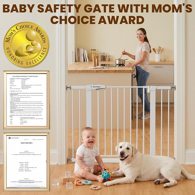 Mumeasy Baby Gate with Door, 29.7-43" Auto Close Dog Gate for Doorways