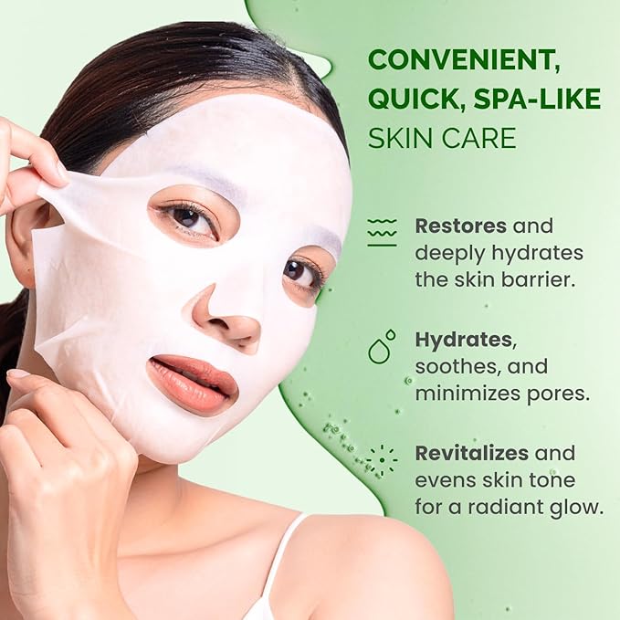 PLANTIFIQUE Superfood Facial Sheet Mask Variety Box 5 Pack – Face Mask Set with Coconut, Aloe, Vitamin C, Centella & Collagen – Hydrating & Refreshing – For All Skin Types