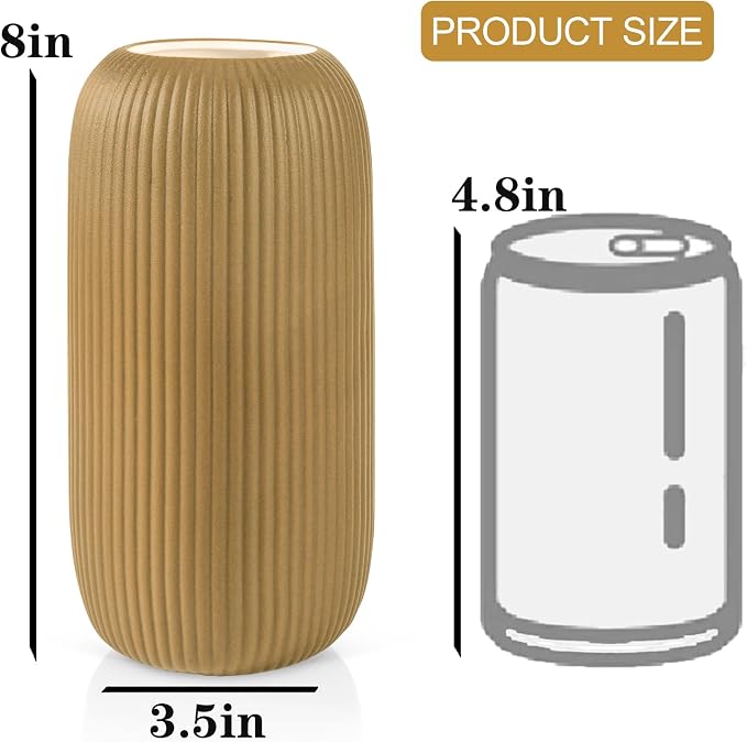 Ceramic Vase for Flowers – Modern Small Ribbed Textured Flower Vase for Home Decor, Pampas Grass, Decorative, Farmhouse, Coffee Table, Kitchen Centerpieces, Bookshelf and Home Living (Milk Coffee)