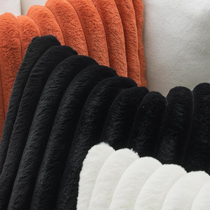 MIULEE Faux Fur Decorative Throw Pillow Covers 18x18 Set of 2 Black | French Modern Soft Plush Couch Pillows, Cozy Fluffy Cushion Covers for Sofa Bed Living Room Home Decor