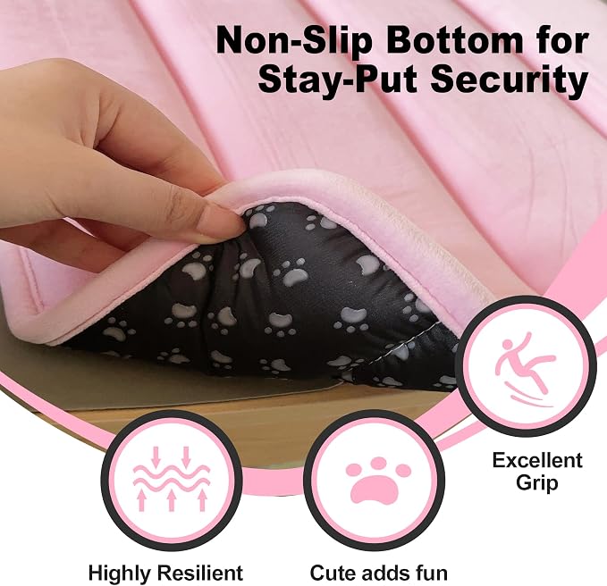 pobopobo Dog Crate Pad, Ultra Soft & Anti-Slip Kennel Mat, Secure Fit for Metal Crates & Dog Cages, Washable Cozy Bed for Extra Small Dogs & Cats (Pink, XS(18"*12"*1.5"))