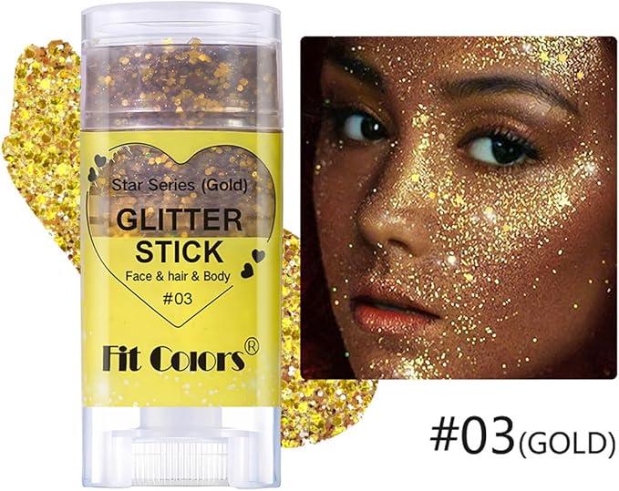 2Pcs Body Glitter Stick,Face Hair Glitter Christmas Makeup,Waterproof Sparkle Festival for Women and Girls,Rainbow and Gold