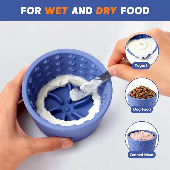 Dog Slow Feeder Lick Bowl, Silicone Dog Bowl with Strong Suction, Blue