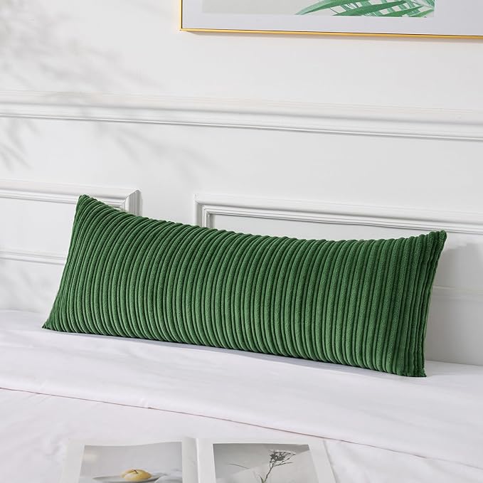 UGASA 14x36 Inch Christmas Pillow Cover Pack of 1 Soft Boho Stripe Corduroy Large Long Rectangle Lumbar Cushion Case Farmhouse Decorative Pilowcase for Bed Couch Sofa Bedroom, Christmas Green