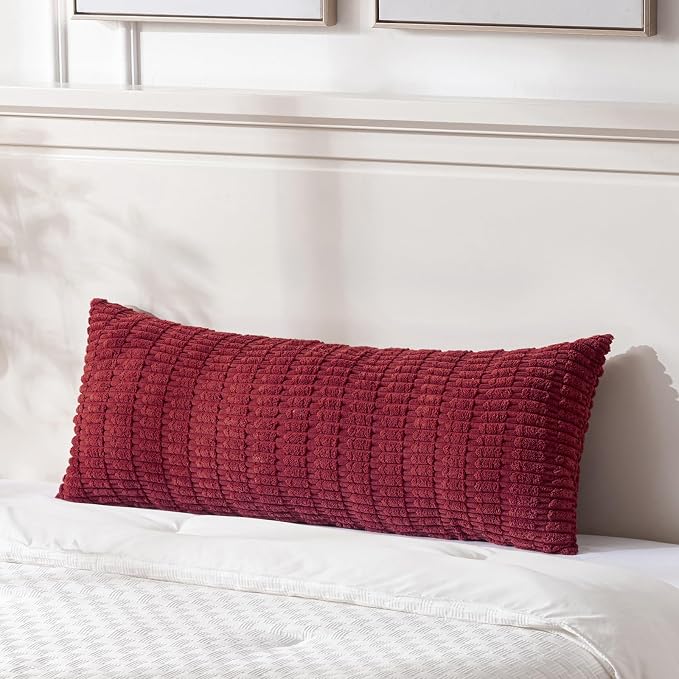Fancy Homi Decorative Throw Pillow Covers for Bed Couch Bedroom Bench, Soft Corduroy Solid Pillow Case, Rustic Farmhouse Boho Room Decor,54" x 20" (Pack of 1),Burgundy