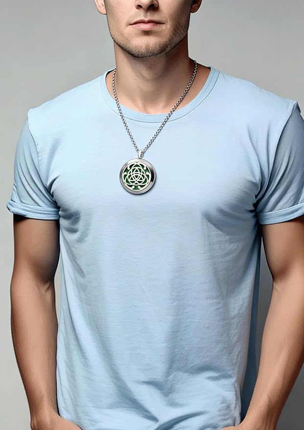 Premium Aromatherapy Essential Oil Diffuser Necklace,Celtic Tribal Totem Locket Pendant with 8 Pads + 24" Chain - 316L Stainless Steel Jewelry Gift for Birthday Christmas