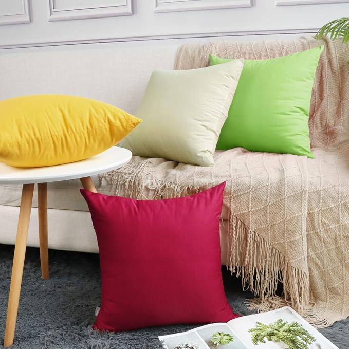 Thmyo 4-Pack 100% Cotton Comfortable Solid Decorative Throw Pillow Case, Square Cushion Cover Pillowcase Sublimation Blank Pillow Covers DIY Throw Pillowcase for Sofa(18x18 inch/ 45x45cm,Pea Green)