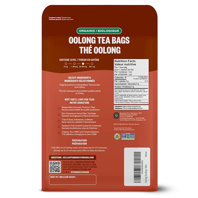 FGO Organic Oolong Tea K-Cup Pods for Keurig, 24 Count (Pack of 1), Premium Black Tea is USDA Organic, Non-GMO, & Recyclable with Naturally Occurring Caffeine