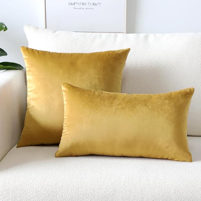 Artscope Luxury Velvet Pillow Covers Super Soft Decorative Rectangle Throw Pillow Covers Case Cushion Covers for Sofa Couch Bedroom Car Decor 16x24 Inch Gold