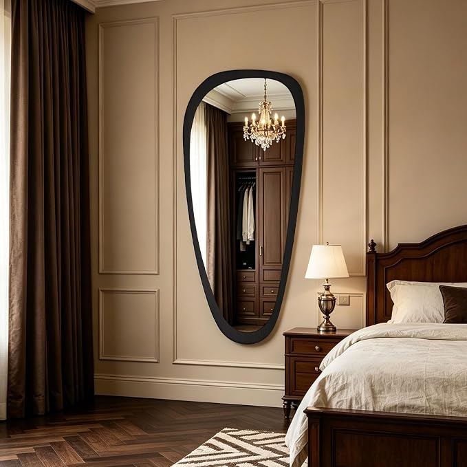 Asymmetrical Irregular Wall Mirror, Decorative for Bedroom Living Room Entryway Hall, Wood Frame for Mid Century Modern Decor 48" H x 22" W, Dark Brown