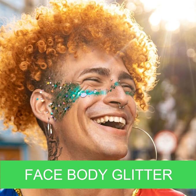 Body Face Glitter Makeup - Christmas Face Glitter Kids Stocking Stuffers, Sparkly Chunky Hair Glitters, Mermaid Birthday Decorations Rave Outfits for Kids (Green Body Glitter)