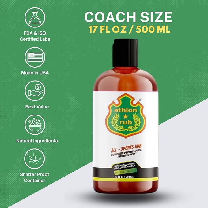 Plant Based Muscle Rub - Coach Team Bottle - Thai Oil - Sport Massage Oil Liniment. Great for Muscle Warm up, Activation, & Recovery with Arnica, Turmeric, Ginger - 500 ml / 17 fl oz