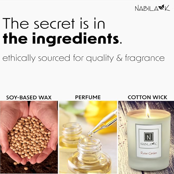 Nabila K – Rose Garden - Soy-Based Candle – Fresh English Damask Roses - Hand-Poured - Cotton Wick - Aromatherapy Candle w/Essential Oils - Made in USA - 14 oz