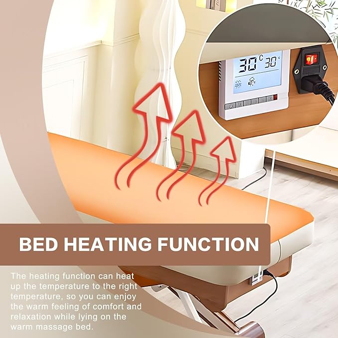 Electric Treatment Massage Table with Wooden Cross Base Design,Beauty Spa Bed Includes One-Button Lifting Function,Heating Design for Beauty Salon,Massage Shop(Wood Color)