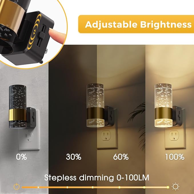L LOHAS LED Night Lights Plug into Wall, 3000K Acrylic Night Light,2 Pack | Dimmable Nightlight with 0-100 LM Adjustable Brightness, Plug in Night Light with Dusk to Dawn Sensor, for Bathroom Hallway