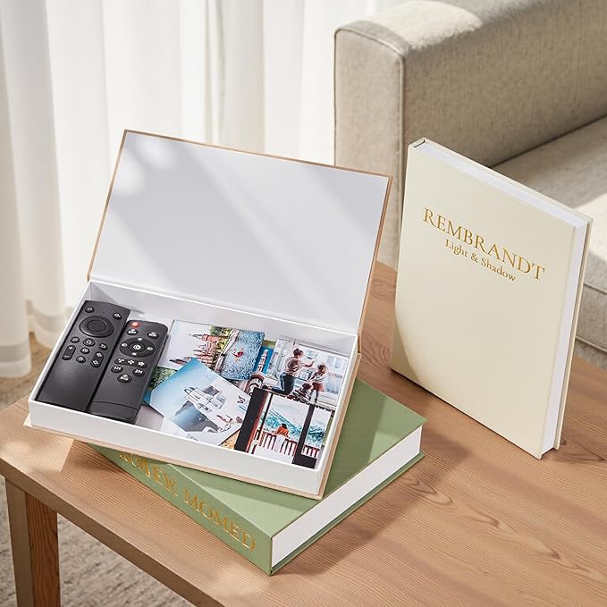 JARLINK Aesthetic Decorative Books, Set of 3 Linen Faux Book Boxes, Sage | Stylish Storage Boxes for Home Decor, Photo Organization, & Keepsakes, Faux Books for Coffee Tables, Bookshelves, or Mantles