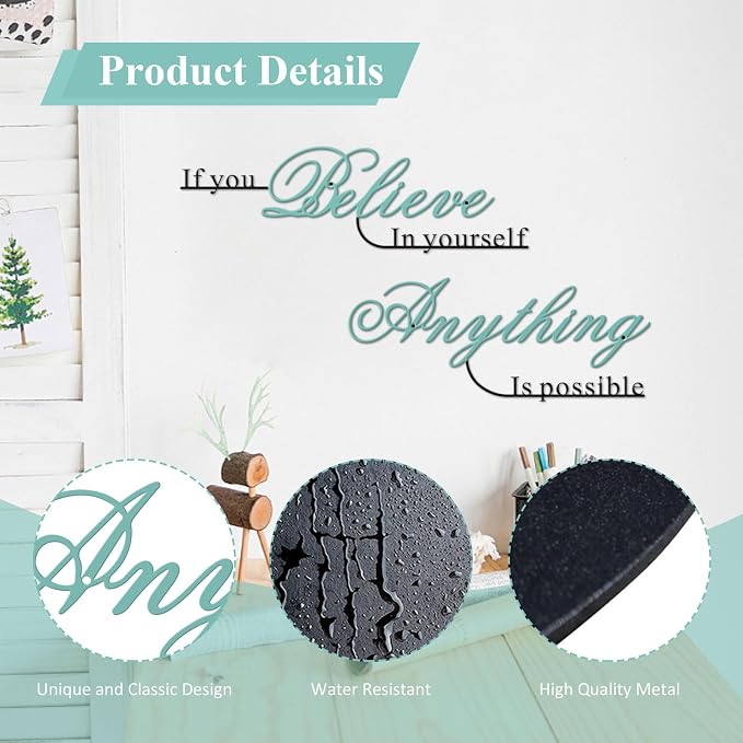 Resama If You Believe in Yourself,Anything is Possible Wall Art Decor 2 Pcs Metal Inspiration Encouragement Wall Art Sayings Black Inspirational Quotes Hanging Decoration(Colorful)