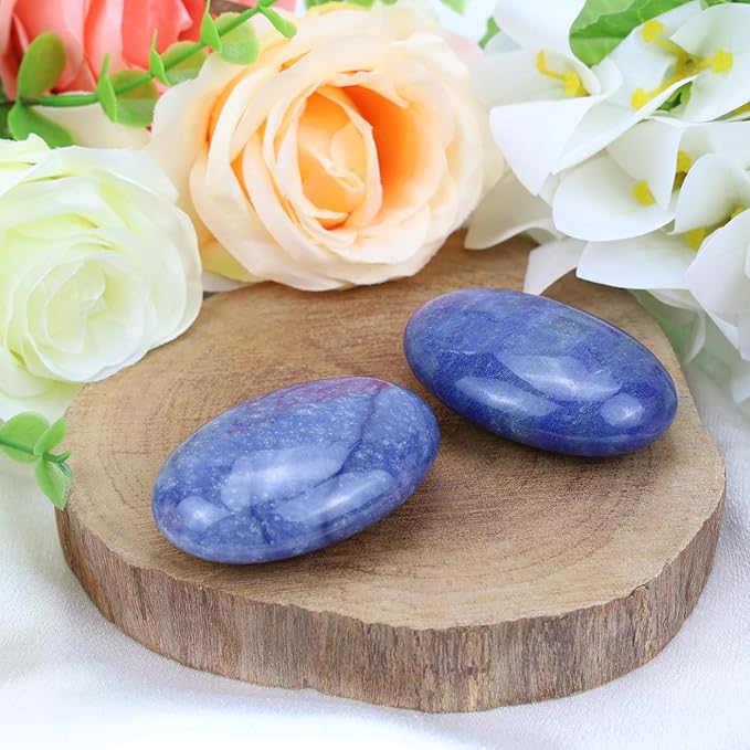 MAIBAOTA 2.4" Large Blue Aventurine Crystal Stone Polished Palm Stone Healing Crystals 0.7" Thick Natural Reiki Gemstone Worry Stone Energy Balancing Anxiety Stress Relief Meditation 1 Pc