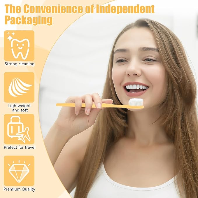NICEMOVIC 200 Pack Disposable Toothbrushes Bulk with Toothpaste and Comb Travel Size Toothpaste Set Homeless Care Package Supplies Bulk for Individually Wrapped Disposable Travel Hotel Charity, Yellow