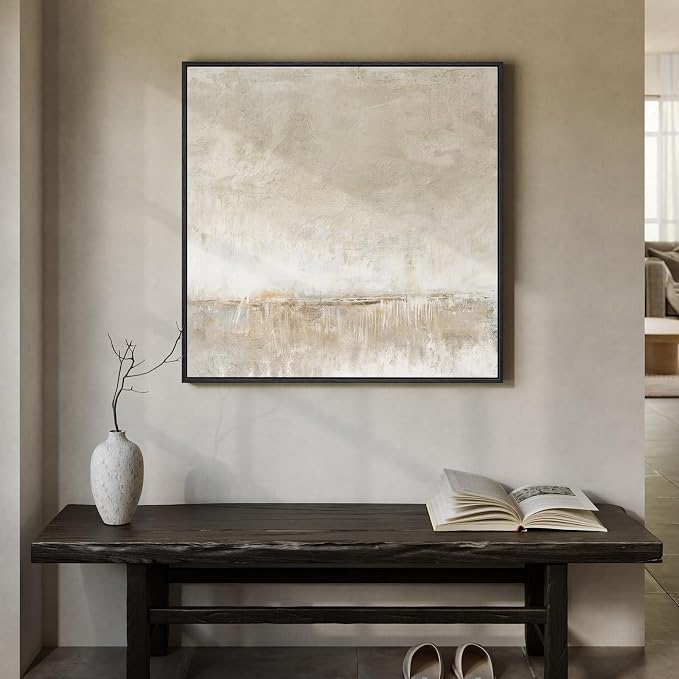 Framed Neutral Abstract Wall Art, Modern Beige and Cream Canvas Prints Artwork for Walls, Contemporary Minimalist Square Pictures for Living Room Bedroom Dining Room Hallway Office Wall Decor 30x30 In
