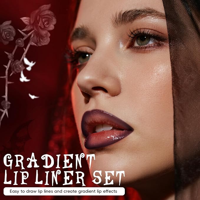 Lip Liner Gloss Set, Dark Purple Plumping Lip Liner Lip Pencil Moisturizing Lightweight Lip Gloss Lip Combo, High Shine Glossy Lip Tint Lip Stain Makeup Long Lasting Lip Contour for Women