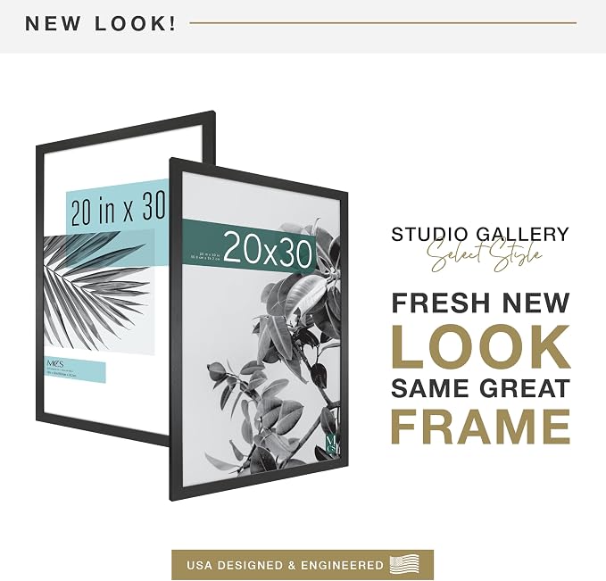 MCS Studio Gallery 20x30 Poster Frame Black Woodgrain Engineered Wood, Vertical & Horizontal Wall Hanging Large Picture Frame for Photos, Posters & Art Prints (1-Pack)