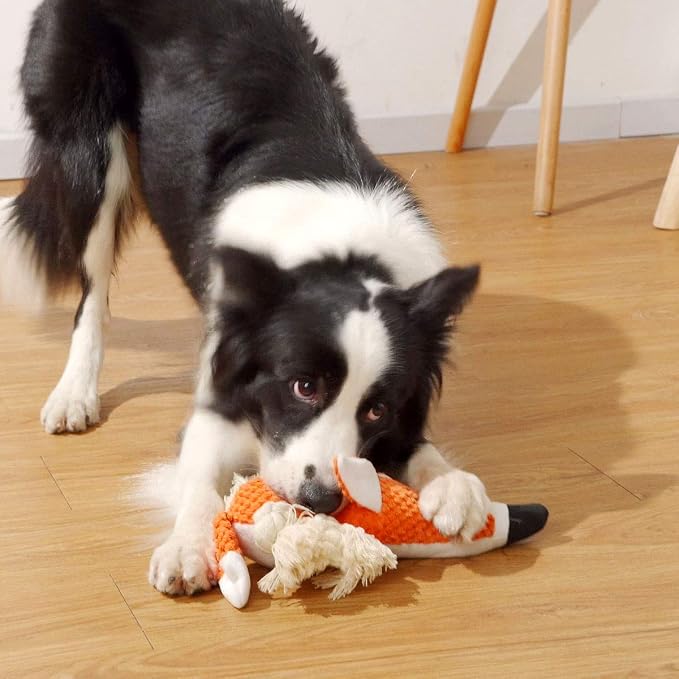 Sedioso Cute Squeaky Dog Toy, Stuffed Plush Toy for Puppies, Durable Dog Chew Toy for Small, Middle, Large Breed (Orange Fox)