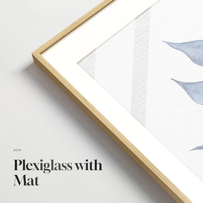 Framed Minimalist Blue Botanical Wall Art for Living Room, 6 Piece 11x14 In | Watercolor plant pictures, Plexiglass with mat prints, Leaf wall decor, Contemporary home decor, Bedroom office artwork