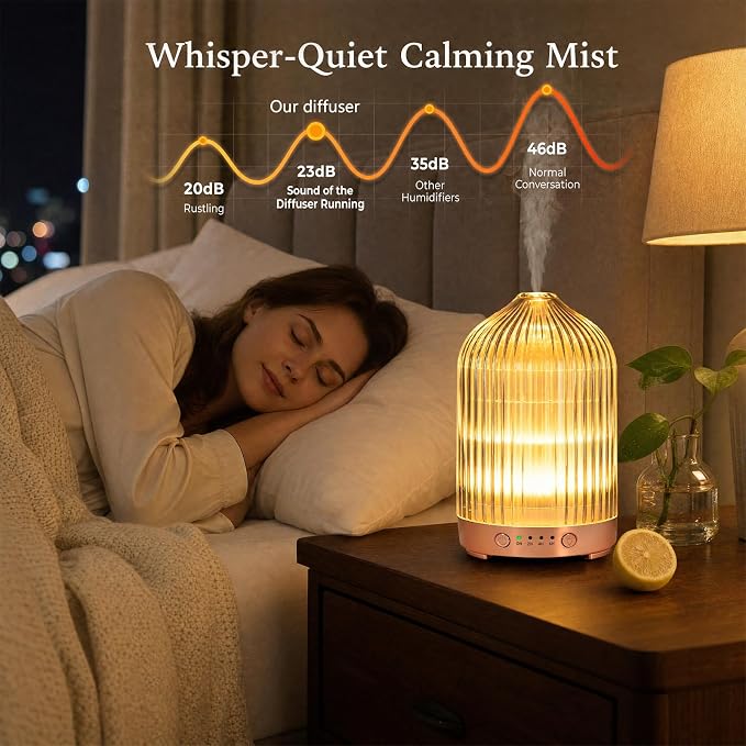 Essential Oil Diffuser for Home- 200ml Aromatherapy Diffuser for Essential Oils with 4 Timer, 7 Color LED Lights Waterless Auto Shut-Off for Home Office Décor Gifts for Women