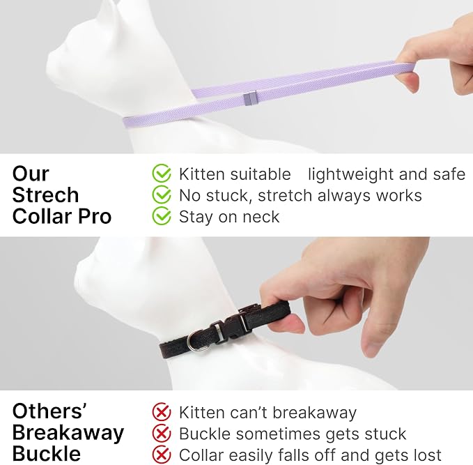 Cat Collar with QR Code Name Tag, 6-12" Adjustable Non Breakaway QR Code Cat Collar Elastic Release Personalized Online Pet Profile Scan Contact Silicone QR ID Tag for Cats (Blurple, M)