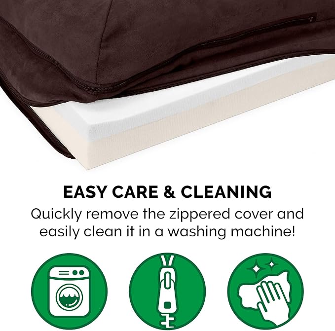 Furhaven Memory Foam Dog Bed for Medium/Small Dogs w/ Removable Bolsters & Washable Cover, For Dogs Up to 35 lbs - Two-Tone Plush Faux Fur & Suede L Shaped Chaise - Espresso, Medium