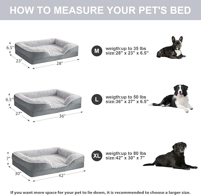 LEXTRO Orthopedic Dog Bed for Medium Dogs, Comfy Sleeping Dog Sofa Bed | Comfy Sleeping Dog Bed with Egg Crate Foam, Dog Sofa with Removable Cover, Waterproof Lining&Non-Slip Bottom, Gray