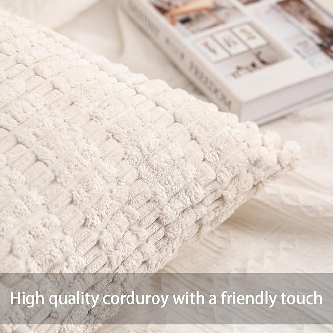 Aegero Pack of 2 Corduroy Decorative Throw Pillow Covers 16x16 Inch,White | Fall Soft Striped Pillow Covers Modern Farmhouse Home Decor Christmas Throw Pillow Covers for Sofa Living Room Couch Bed