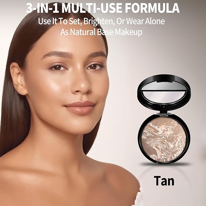Baked Luminous Pressed Powder–Glow-Infused Foundation,Highlighter & Setting Powder in One–Color-Correcting,Oil-Control,Long-Lasting Coverage for All Skin Tones 05