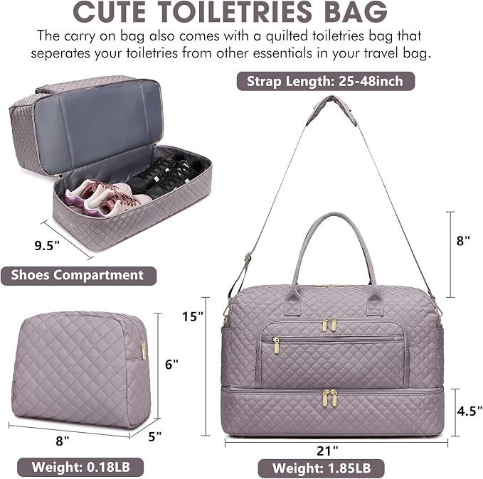 Travel Duffle Bag Weekender for Women - 38L Carry-On Overnight Bag Personal Item Bag with Shoe Compartment & Wet Pocket Weekend Tote Bags with Toiletry Bag Hospital Bags for Labor and Delivery