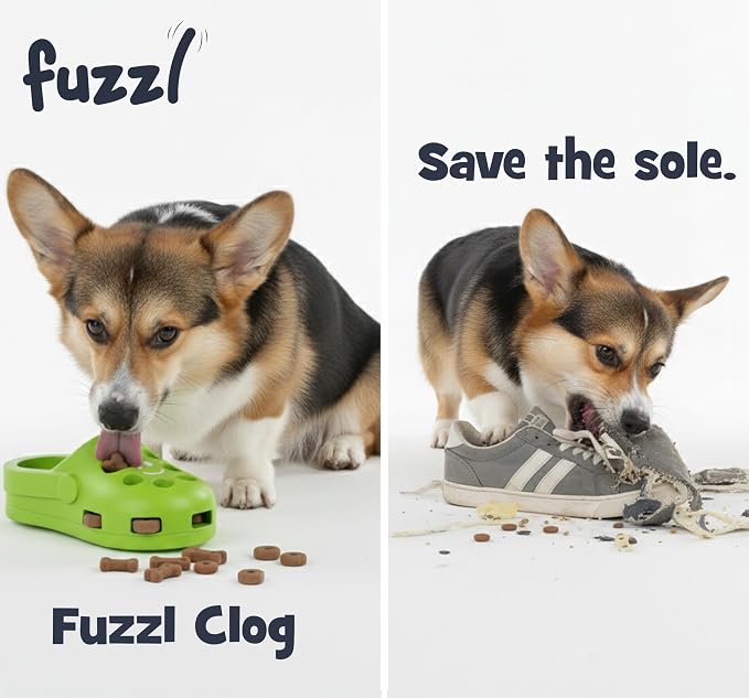 Fuzzl Clog Large Treat Toy for Dogs Puzzle Enrichment Shoe – Natural Rubber Chew Toy – Durable, Interactive Cognitive Feeder – Eco-Friendly, Non-Toxic & Dishwasher Safe – Green