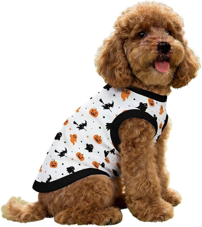 Halloween Pet Vest Fly Witch Pet Shirts Medium | pumpkin boo Dog Shirt Vest cute pet Sleeveless Vests Ice Silk Dog T-Shirts holiday Dog Clothes Halloween Canine Wear
