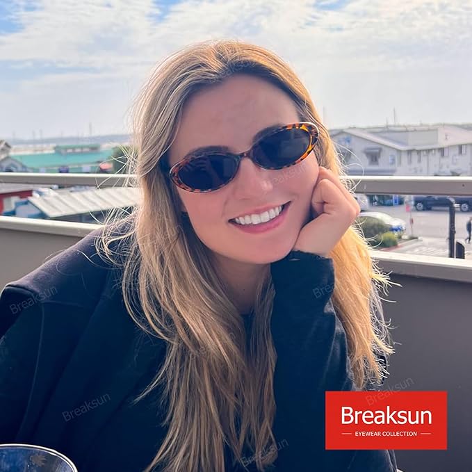 Breaksun Retro Oval Sunglasses for Women Men Fashion Small Oval Sunglasses 90s Vintage Shades