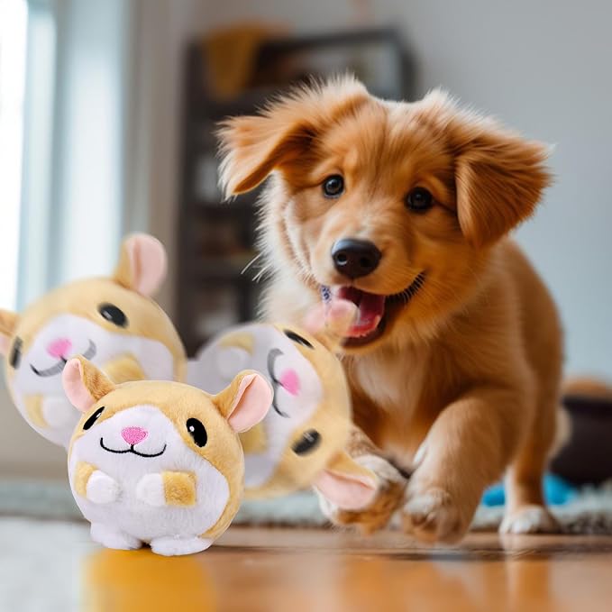 Mity rain Interactive Dog Toys with Thicken Plush, Moving Dog Toy | with Recording Mode Shaking & Singing Mode Bouncing, Funny Ball Jumping to Keep Them Busy & Chase, Rechargeable (Hamster)