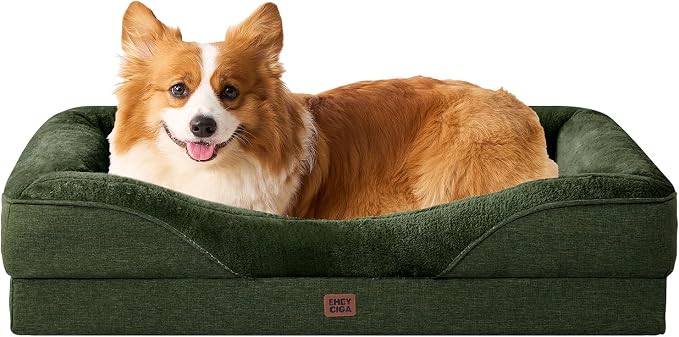 EHEYCIGA Orthopedic Dog Bed for Medium Dog, Memory Foam Dog Couch | 35x22 Inch Dog Sofa with Sides, Waterproof Liner & Washable Removable Cover, Bolster Pet Couch