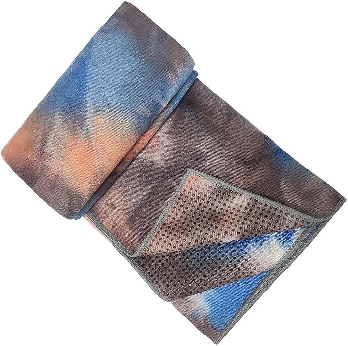 Yoga Towel for Yoga Mat, Non Slip Mat Cover for Hot Yoga, Washable Microfiber Light Weight (Brown-Blue)