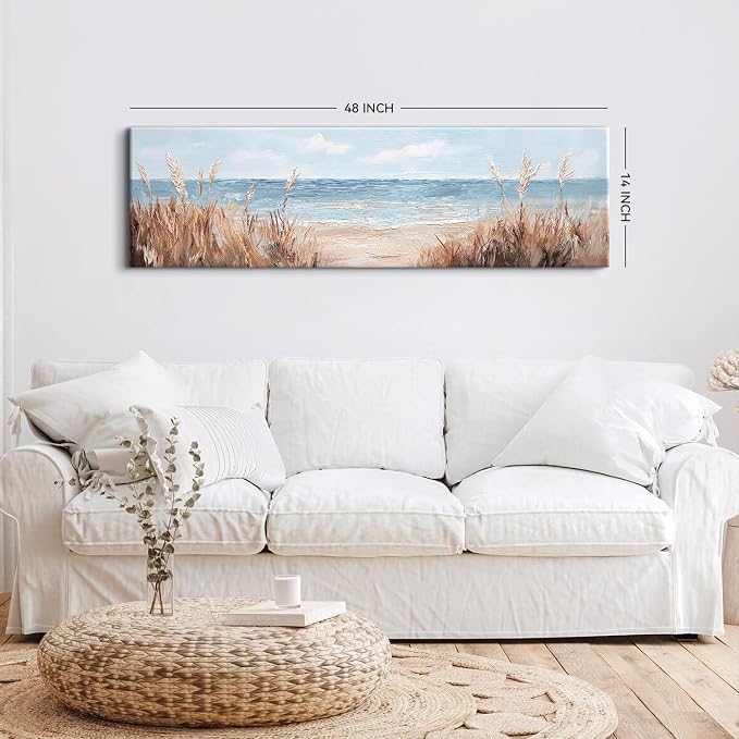 Large Abstract Ocean Wall Art Beach Picture Coastal Room Decor Seaside Landscape Wall Decor Nautical Canvas Prints Poster Seascape Painting for Living Room Bathroom Vintage Nature Sea Artwork Decorations 14x48"