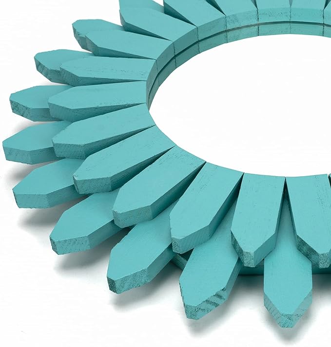 Beach Wall Decor Mirror 21 inch Wood Coastal Wall Decor Sunburst Boho Home Decor Room Decor for Bedroom Living Room Entryway Cyan