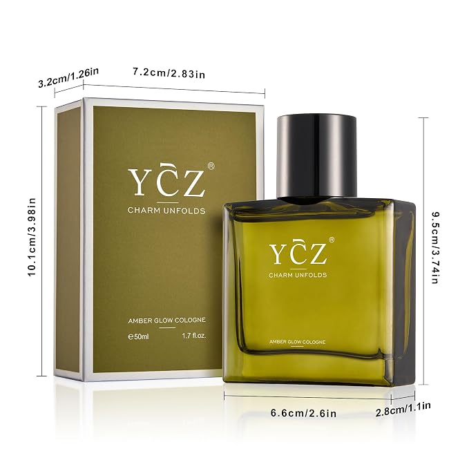 Ycz AMBER GLOW Cologne for Men Aromatic Citrus Fragrance with Bergamot, Crisp Apple & Warm Woody Notes, 1.7oz Eau de Parfum, Premium Men's Perfume for Office, Casual & Daily Wear