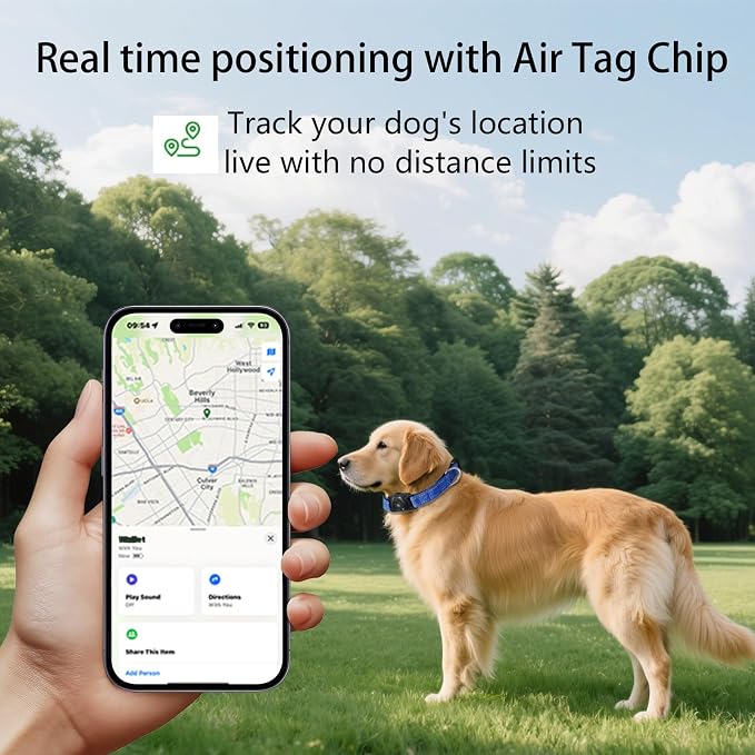 Air Tags Dog Collar, Waterproof Pet Collar with Air-Tag Chip for Apple Find My (iOS only) (Blue, L)