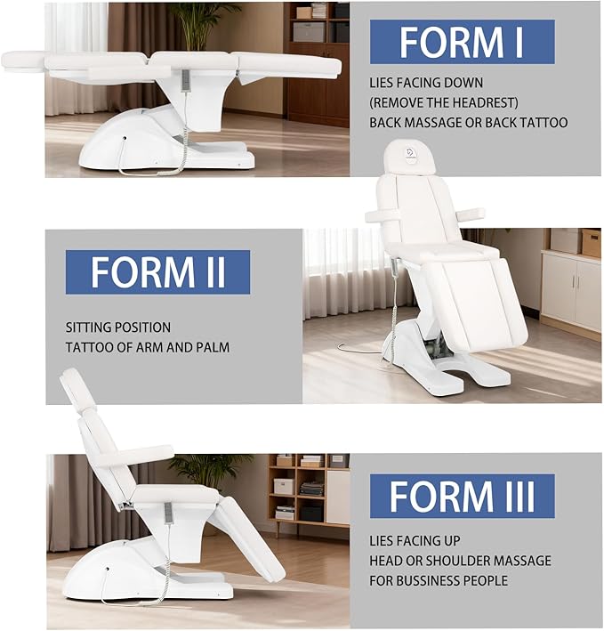 Electric Tattoo Chair with 3 Motors for Esthetician, Height Adjustable Facial Bed for Client, 660Lbs Capacity Facial Massage Bed for Beauty Spa