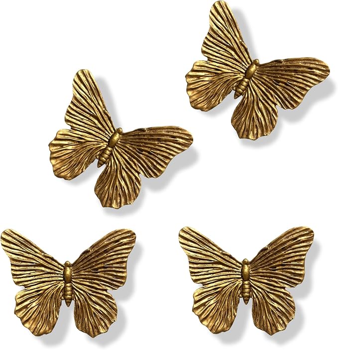 SIYOTTA Vintage 3D Butterfly Wall Art 4Pcs 5"×4" Resin Indoor Outdoor Decor | Handcrafted Vintage Resin Butterfly Wall Decor, Weatherproof for Living Room Bedroom Garden Yard Gallery Use