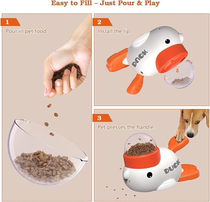 Duck Dog Treat Dispenser Toy, Interactive Slow Feeder Puzzle Toy | Duck design with interactive treat dispensing, slow feeding, and puzzle play to provide mental stimulation and reduce boredom