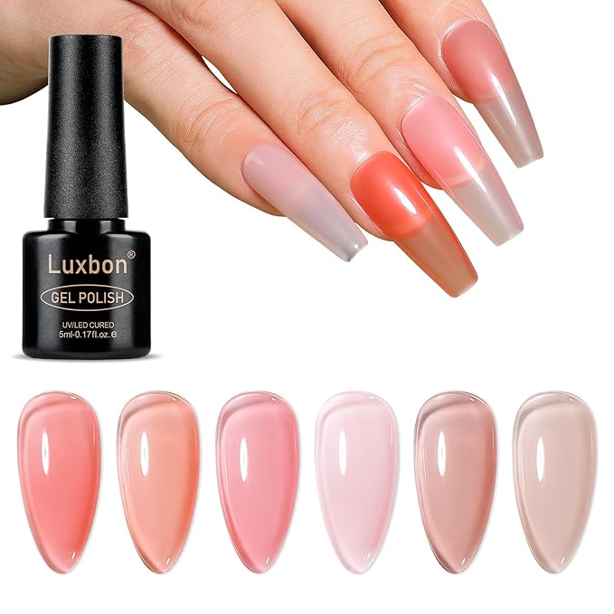 Luxbon 6 pcs Jelly Gel Nail Polish Set - Fall Color Set Long Lasting Autumn Gel Polish, uv led Soak Off Nail Art Designs Manicure Kit 025